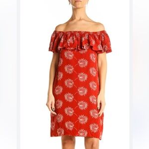 Madewell Women's Off the Shoulder silk dress in Palm flower print